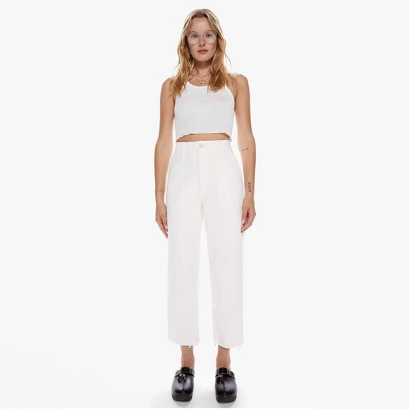 Mother Patch Pocket Private Ankle Fray Crop Jean Cream Puffs Off White 30 - Picture 1 of 16